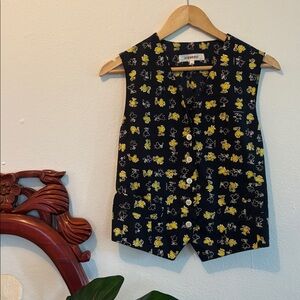 Vintage Iceberg Woodstock Cartoon Character Black Button Down Vest Made in Italy